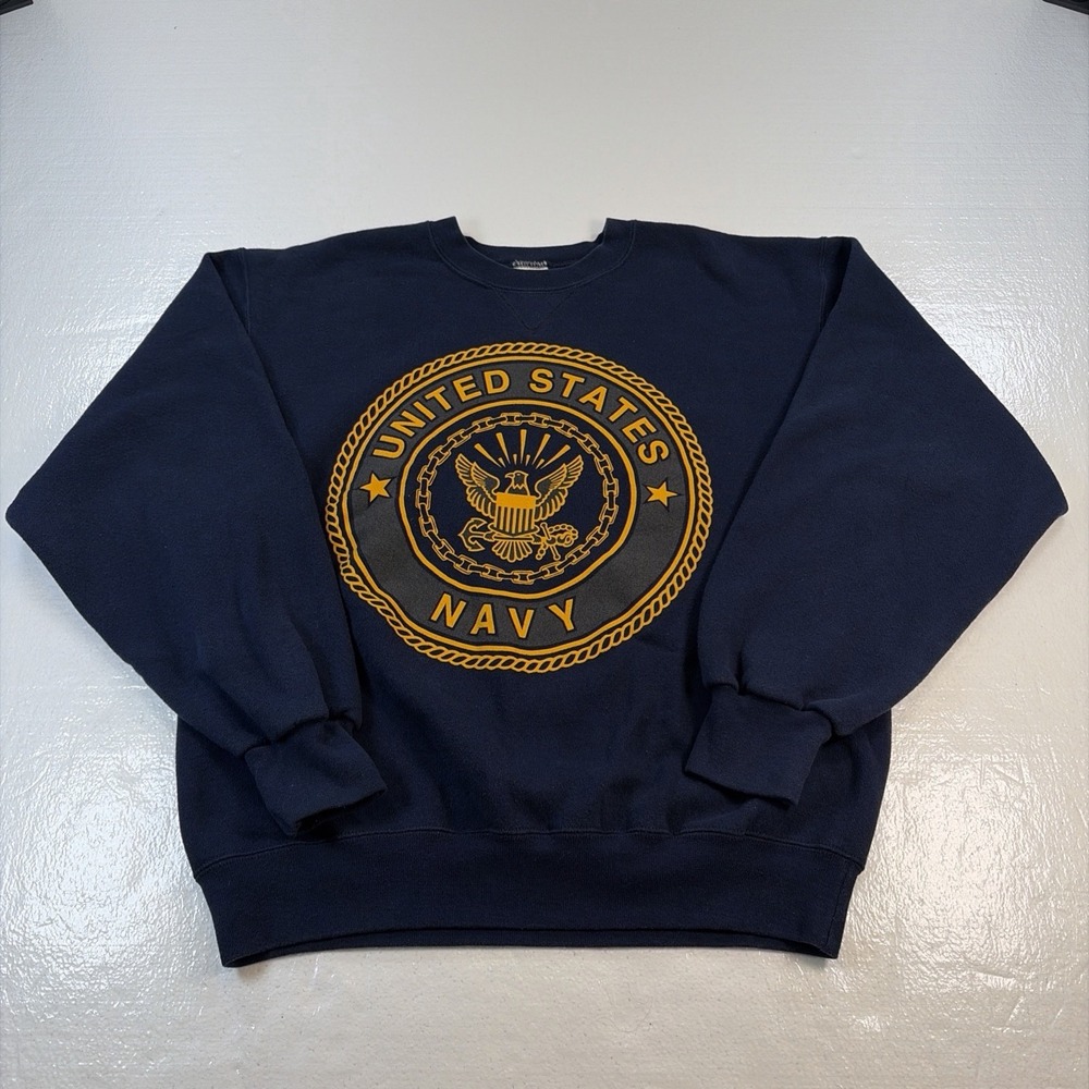 Vintage United States Navy Sweatshirt Men's Sz Medium Soffe Puff Paint 2 Sided